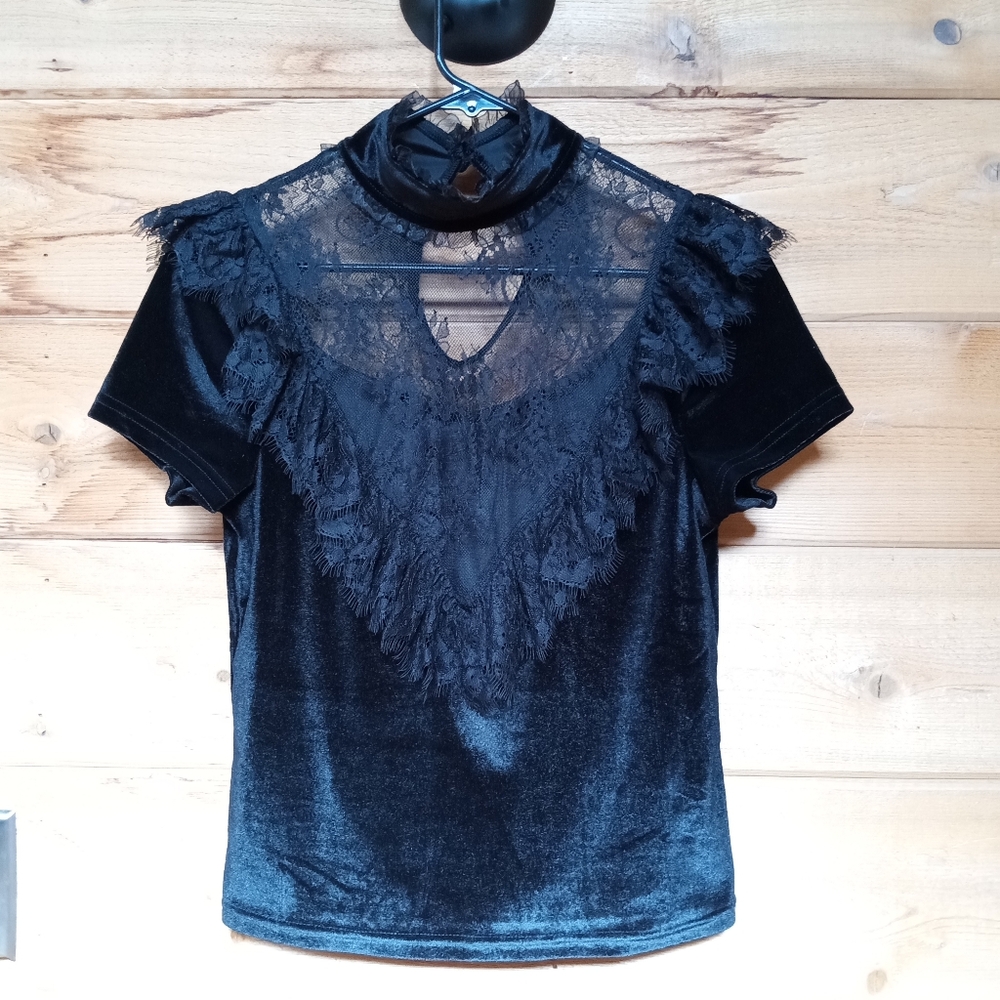 Dolls Kill Black Lace Velvet Top